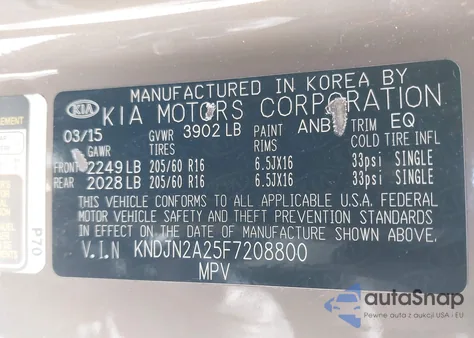 2015 Kia Soul z USA, uszkodzony, nr VIN KNDJN2A25F7208800